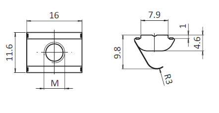piulite canal 8 mm pentru profil 11 6 x 4 6 mm